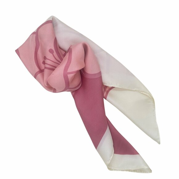 ✨Silky Square Scarf Bandana Handkerchief Floral White Pink Soft Hair Neck scarfs - Picture 2 of 5